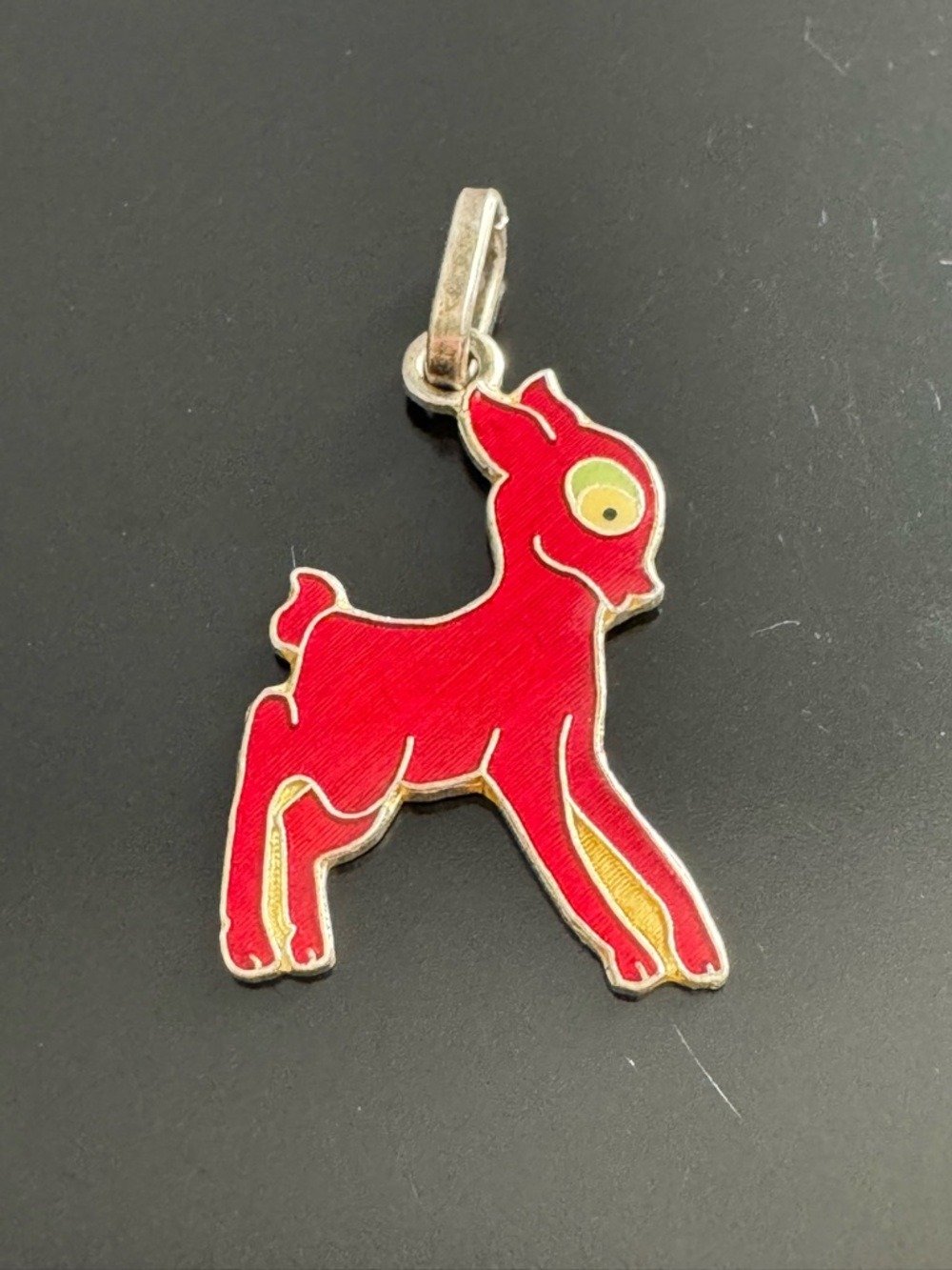 Vintage Disney Bambi Pendant - 800 Silver - Enamel Italy Walt Disney Productions